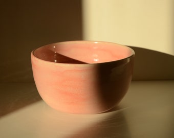 handmade ceramic bowl, soft pink cereal bowl with pink blush, ramen bowl, congee bowl