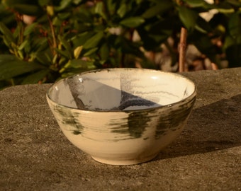 handmade ceramic bowl, minimalistic, Japanese style, cereal bowl, 350ml, black and white, modern design, wheel thrown