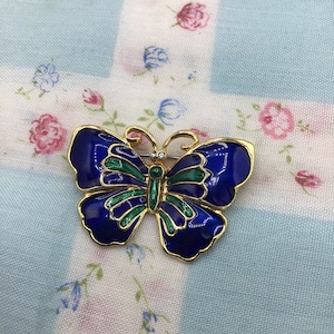 Vintage Blue Green Enamel Butterfly Brooch