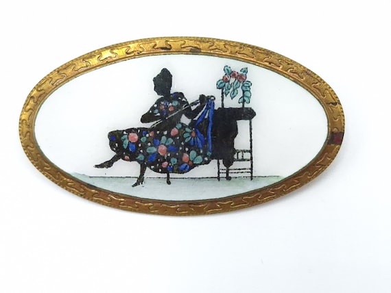 Oval Vintage Silhouette Brooch Elegant Lady Silhouette Brooch Etsy UK