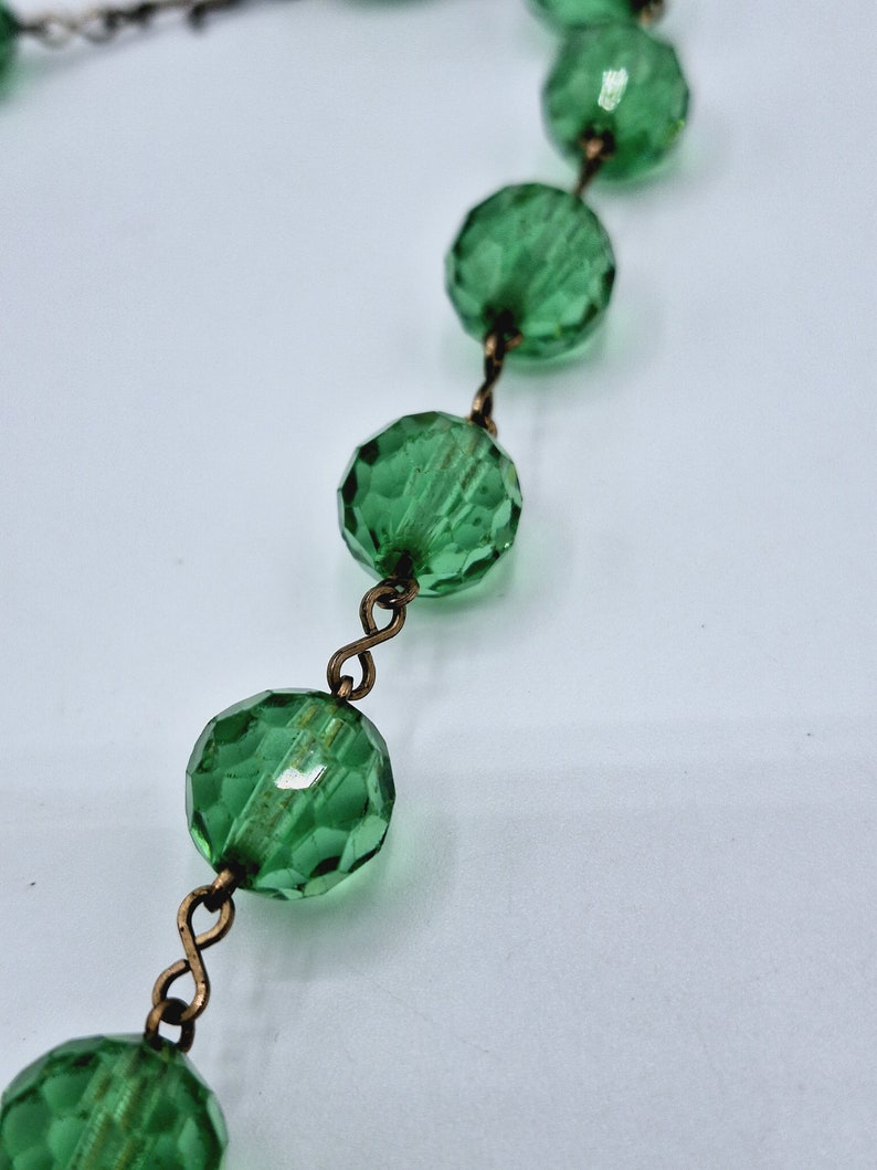 Art Deco Green Glass Bead Necklace Vintage Etsy