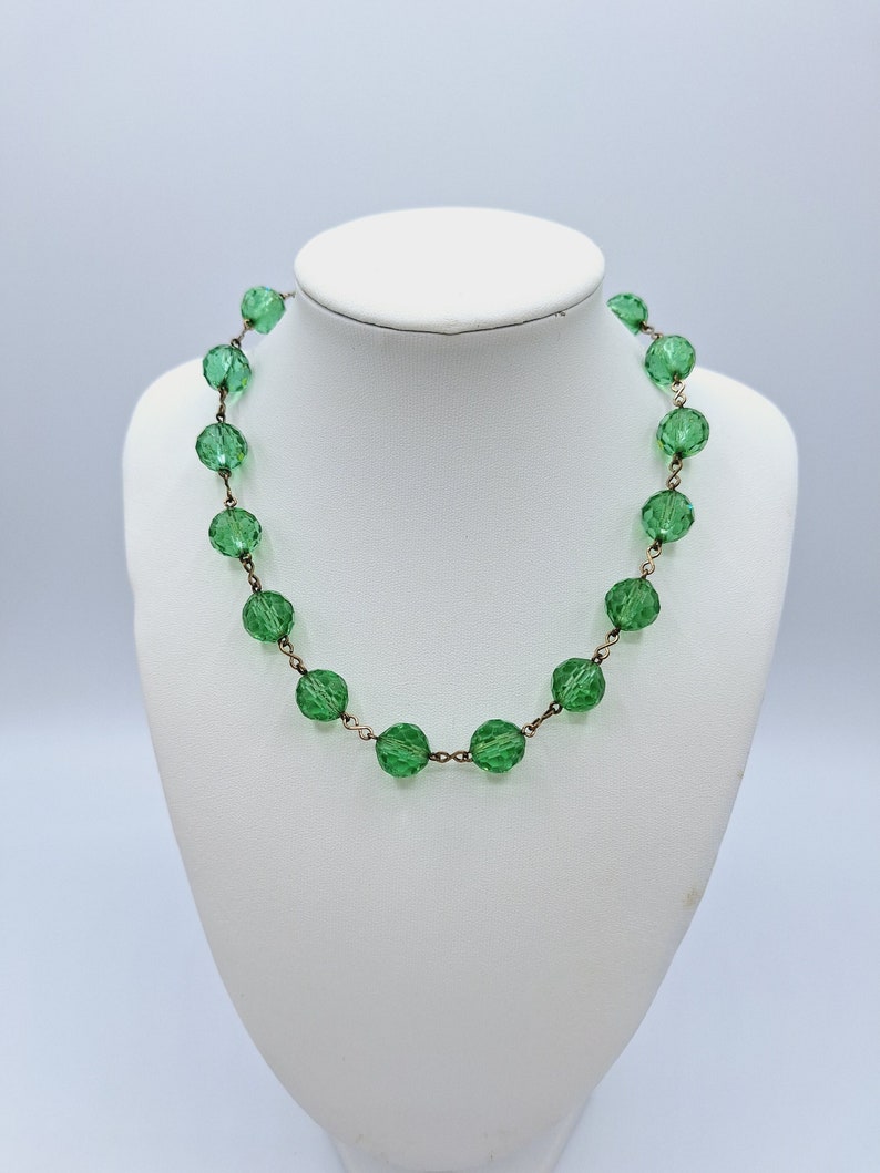 Art Deco Green Glass Bead Necklace Vintage Etsy