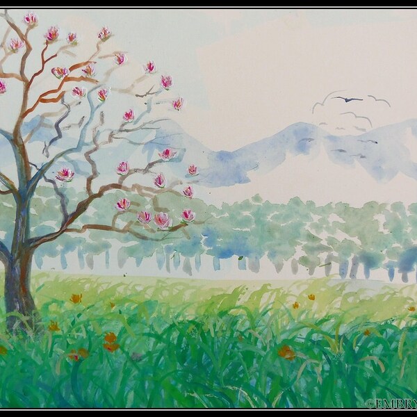 Peinture aquarelle zen printemps magnolia - Soldat
