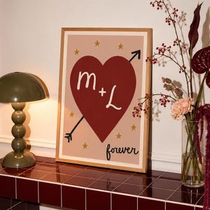Personalised Wedding Gift for Couple | Custom Initials Heart Art Print, Unique Anniversary Present, Forever Love