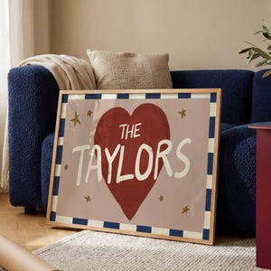 Personalised Family Name Heart Print - Unique Wedding or New Home Gift for Couples