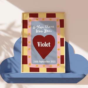 Personalized New Baby Print: Checkerboard Heart Nursery Art