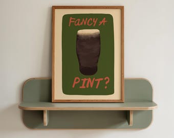 Funny Beer Wall Art Print - Retro Pub Style, Olive Green