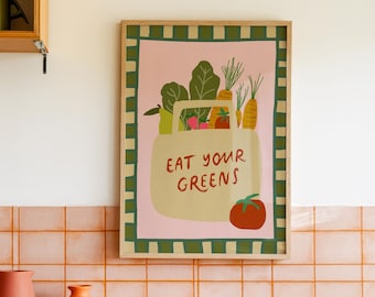 Farmers Market Kitchen Print – Eat Your Greens Veggie Art