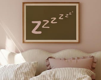 Minimalist Sleepy Zzz Typography Print - Cosy Above Bed Wall Art for Bedroom