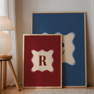 Personalized Initial Print: Coquette Wavy Border, Custom Letter Art