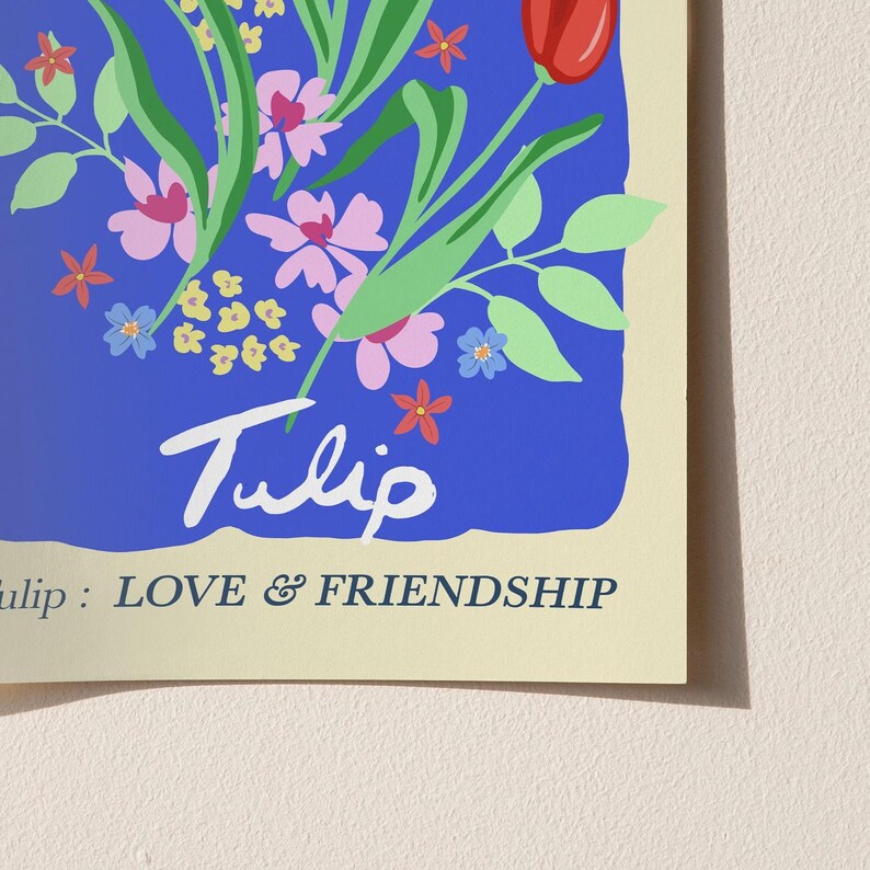 The image is a poster with a floral design and the word "Tulip" written on it.