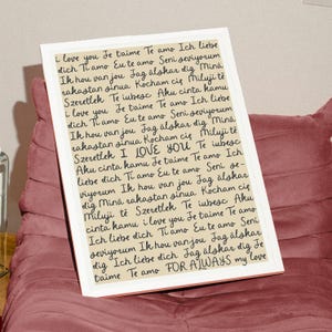 Impresión en idioma "Te amo" - Arte de pared de amor - Impresión de carta de amor escrita a mano - Impresión para dormitorio - Regalo de boda - Regalo para esposa - Regalo para esposo