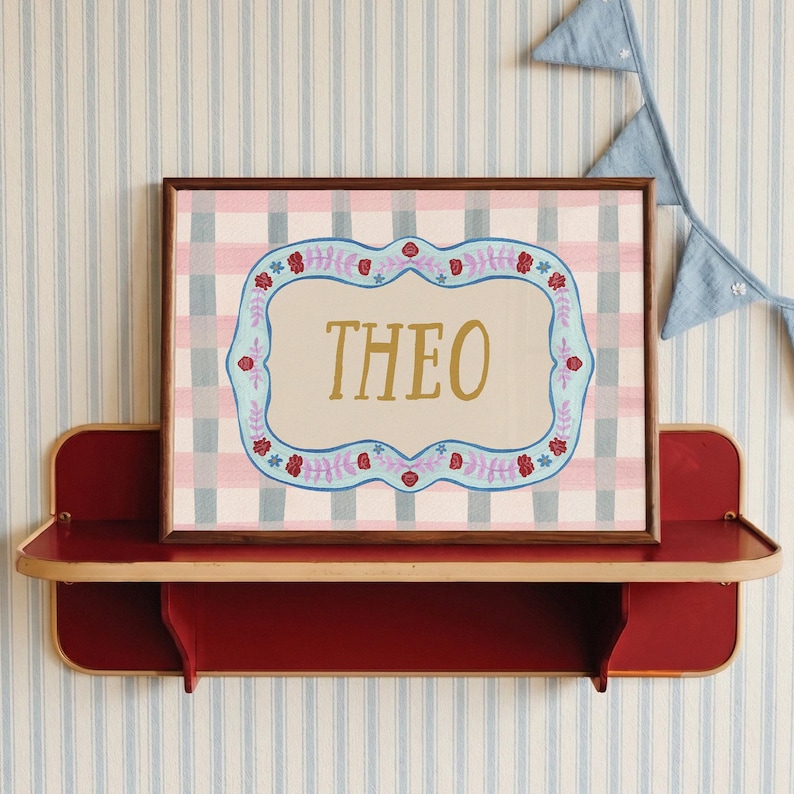 Theo Lettering Personalised Child's Name Print | Custom Nursery Wall Art for New Baby ...