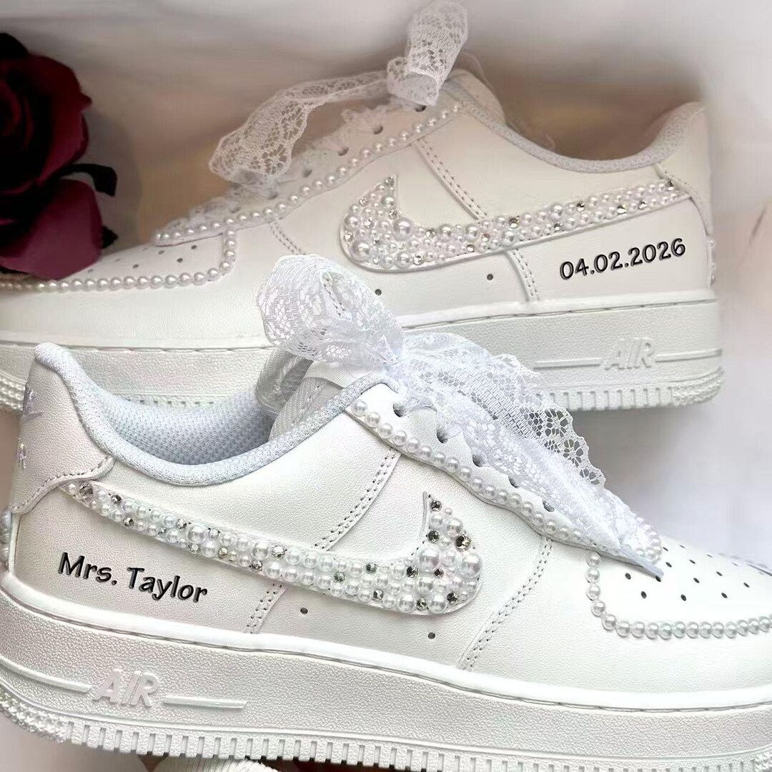Personalized Name Wedding Bride Pearl Rhinestones Sneakers /custom Air ...