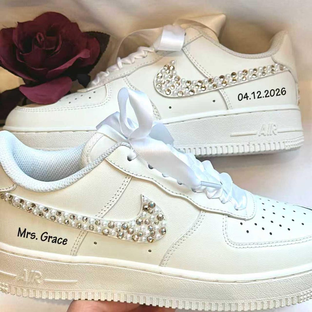 Personalized Name Wedding Bride Pearl Rhinestones Sneakers /custom Air ...