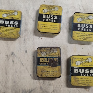 Buss Fuses vintage glass type with metal case advertising car truck collectible
