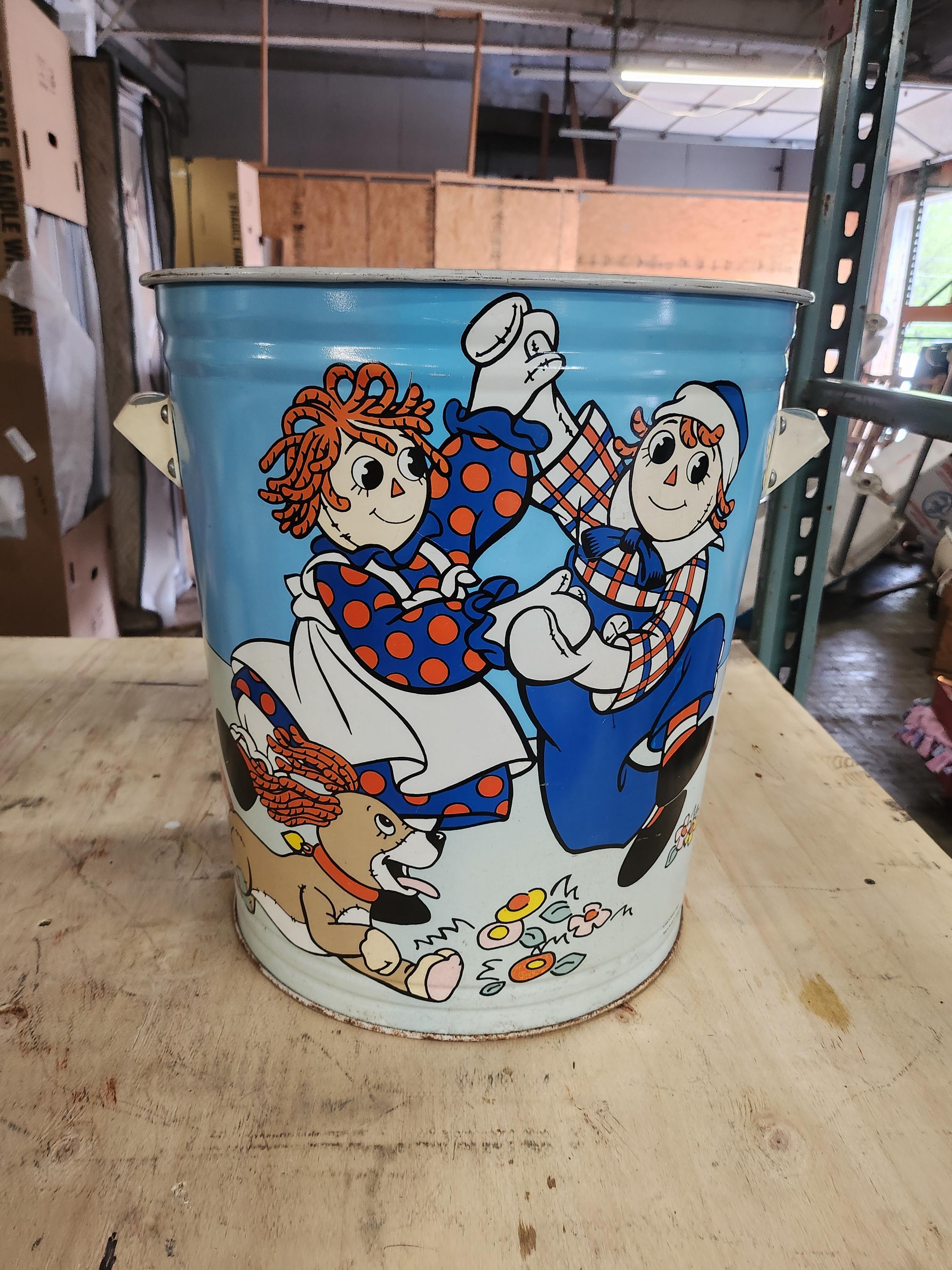 Raggedy Ann & Andy ホーローバケツ　大 Raggedy Ann and Andy Metal Trash Can Vintage Kids Cartoon - Etsy