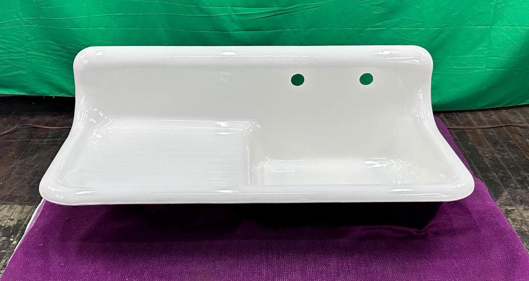 High Back Kitchen Sink Vintage Cast Iron LH Drainboard Professionally ...