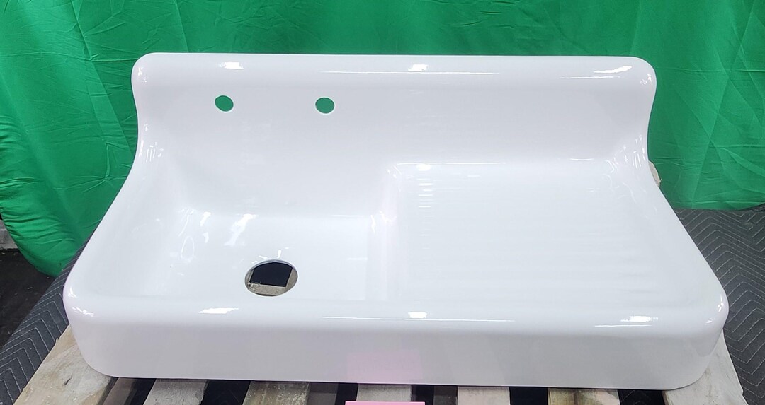 Refinished Vintage Cast Iron Kitchen Sink, High Back, Wide Skirt, Wall ...
