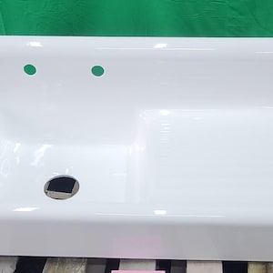 high back Kitchen Sink vintage cast iron professionally refinished wide skirt wall mount cabinet mounting