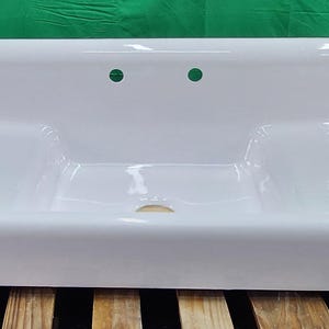Kitchen Sink wide skirt vintage cast iron professionally refinished drainboard low backsplash