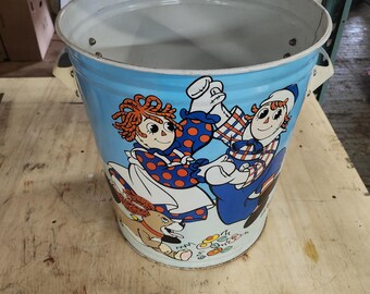 Raggedy Ann & Andy ホーローバケツ　大 Raggedy Ann and Andy Metal Trash Can Vintage Kids Cartoon - Etsy