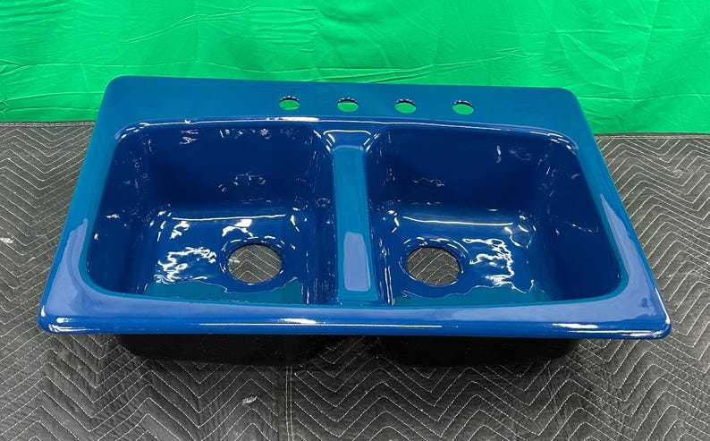 Cobalt Blue Kitchen Sink Vintage Cast Iron Professionally Refinished ...