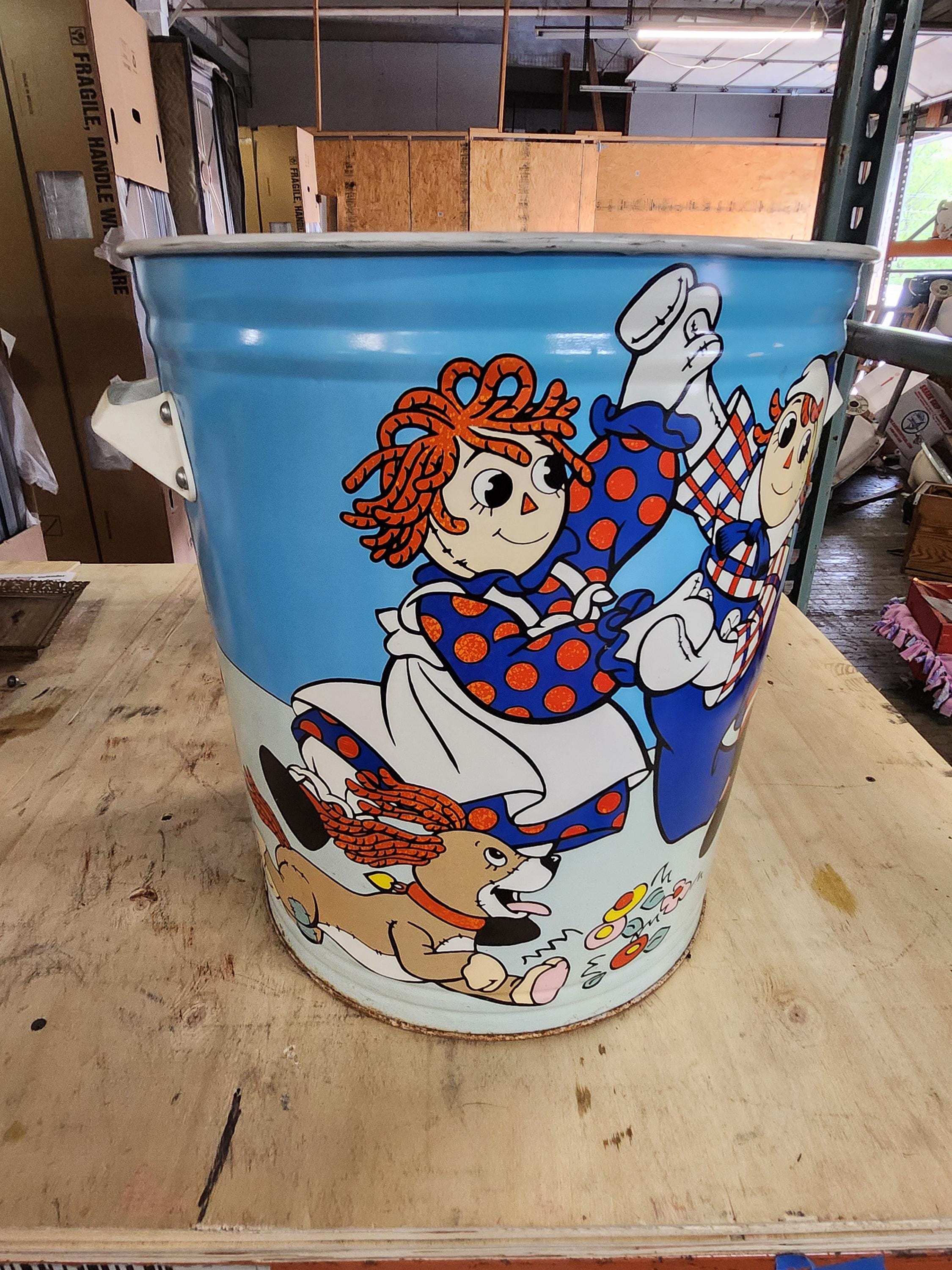 Raggedy Ann & Andy ホーローバケツ　大 Raggedy Ann and Andy Metal Trash Can Vintage Kids Cartoon - Etsy