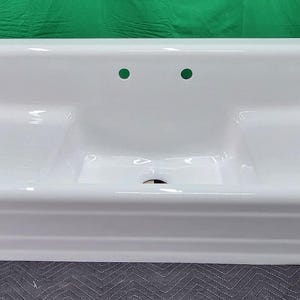 Kitchen Sink Art Deco style vintage cast iron professionally refinished double drainboard wide skirt very rare