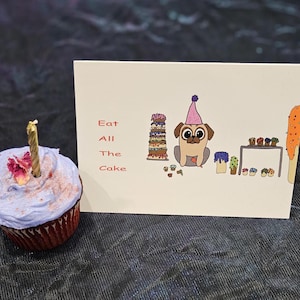 Alles Gute zum Geburtstag Grußkarte - Stationär - Notecard - Feiern - Feiern - Party - Cartoon - Mops - Hund - Haustiere - Tier - Süß - 100 x 150