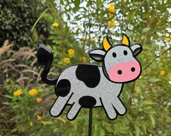 Metal Cartoon Cow Garden/Yard Stake - Customizable