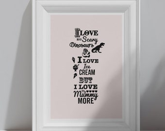 Love Mummy Son gift print with text & illustration, for Birthday, Valentines, Mothers Day from kids children toddler baby