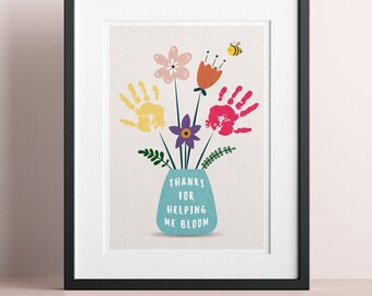 Flowers thanks handprint art craft activity Valentines for mother mum dad grandmother family DIY kids children toddler baby printable