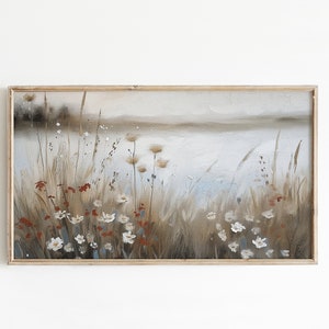 Winter Wildflowers Landscape Art for Samsung Frame TV | Digital Download Painting | Farmhouse & Antique Style Decor | TV Art