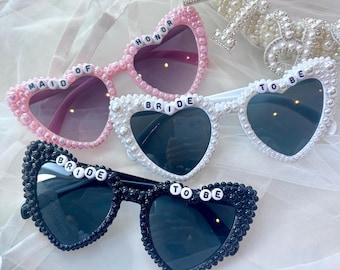 Lunettes de soleil en forme de coeur de perle personnalisées - Fête de mariage personnalisée, EVJF, Lunettes d'été personnalisées, Lunettes de soleil en perle pour la mariée, Shower de bébé