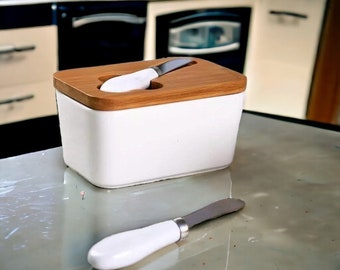 butter dish - ceramic butter tray kitchen storage-butter containers-work top organisers- bamboo containers-kitchen