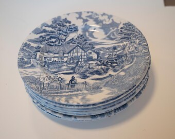 Lot De 14 Assiettes à Dessert Lunéville Surcouf - Faïence K.G, Fin XIXe, Bleu, Occasion Très Bon état