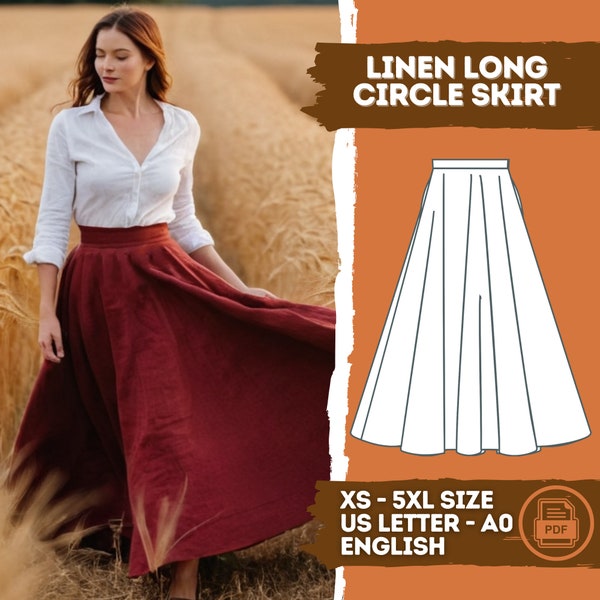 Circle Maxi Linen Skirt PDF Sewing Pattern Pockets Long Skirt Sewing Pattern Formal Skirt