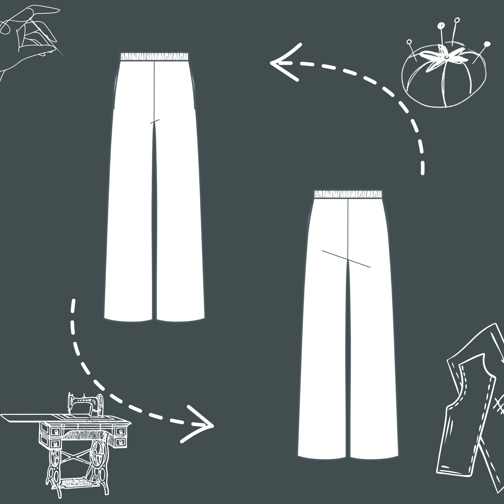 Women Elastic Waist Pants Sewing Pattern Palazzo Linen Pants With ...