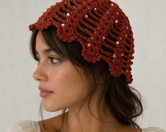 Handmade Crochet Bandana, Boho Head Scarf, Knit Hair Wrap, Women's Summer Hair Accessory, Cottagecore Gift