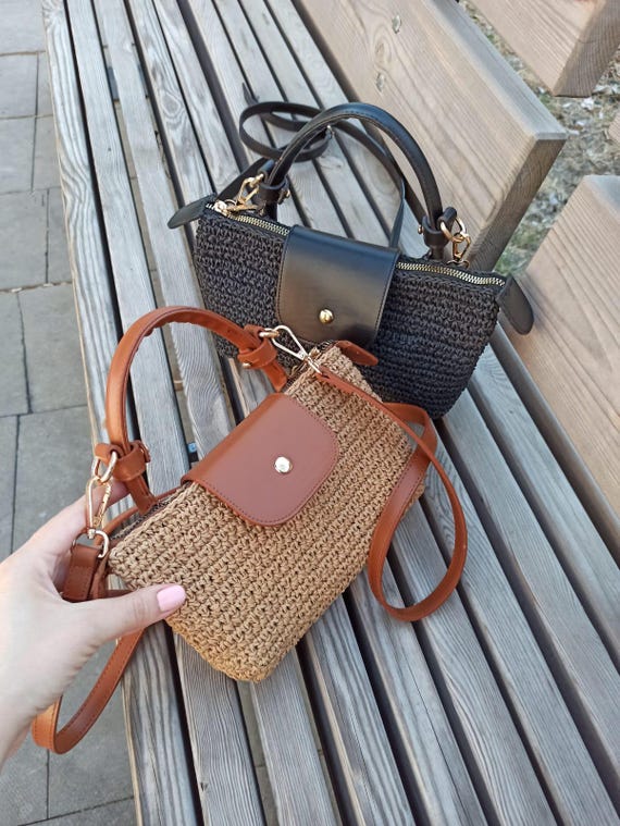 Handmade Crochet Paper Yarn Mini Bag, Longchamp Inspired Bag