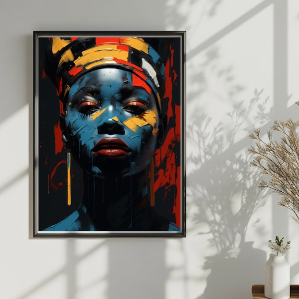 Pintura de mujer negra, pintura africana, impresión digital, arte africano, arte moderno, mujer africana, arte en pared, pintura étnica