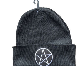 Pentagram Beanie Black Cap Warm Spiritual Wicca Skull Cap