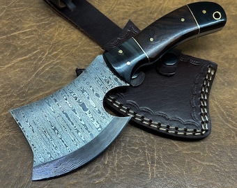 Handmade Damascus Steel Mini Axe with Rosewood & Bull Horn Handle