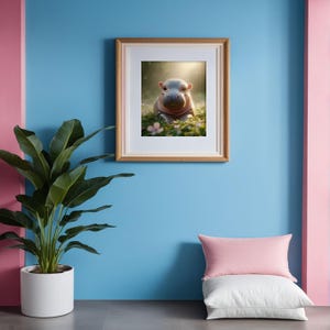 Digital file, wall art, high-definition, baby hippo, cute animal, adorable wildlife, peaceful, playful nature, Moo Deng,   pygmy hippo