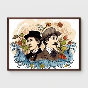 Sherlock And Watson Print | Sherlock Holmes Illustration | Arthur Conan Doyle | Folk Art | Printable | Wall Decor | Digital Download