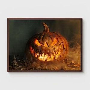 Scary Pumpkin Art | Halloween Poster | Dark Painting | Carved Pumpkin Illustration | Horror Print |Printable | Wall Decor | Digital Download