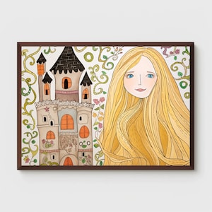 Rapunzel Print | Fairytale Poster | Grimm Illustration | Tangled | Nursery Decor | Folk Art | Printable | Wall Decor | Digital Download