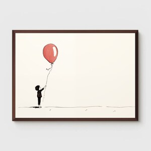 Ragazzo con arte del palloncino / Palloncino rosso / Galleggiante / Decorazione della casa / Arte della parete minimalista / Stampabile / Decorazione della parete / Download digitale