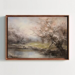 Lake Print | Lake Painting | Tree with White Flower Decoration | Nature View Decor | Spring View | Printable | Wall Decor | Digital Download
